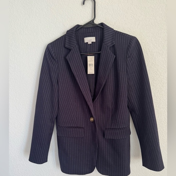 NWT Loft Navy Blue Pinstripes Blazer SIZE 6P - Picture 3 of 11
